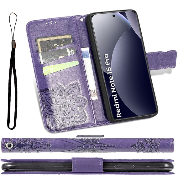 Etui z klapką do Xiaomi Redmi Note 15 5G / Poco M8 5G, Butterfly, fioletowe