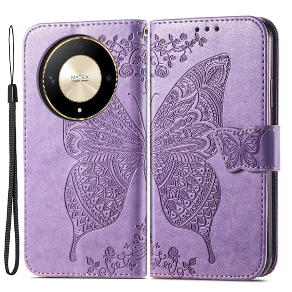 Etui z klapką do Honor Magic 6 Lite 5G, Butterfly, fioletowe