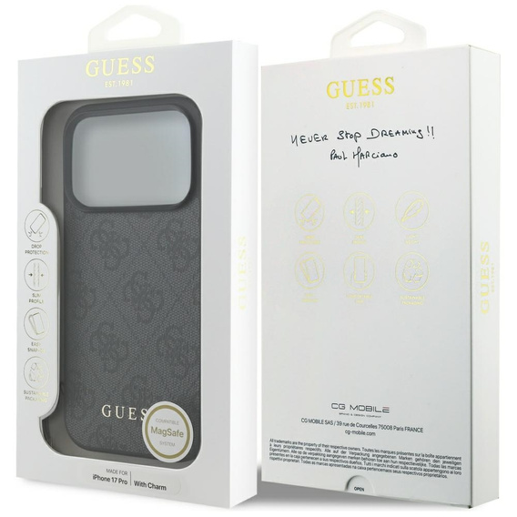 Etui GUESS do iPhone 17 Pro, 4G Charms Collection Hardcase, do MagSafe, czarne