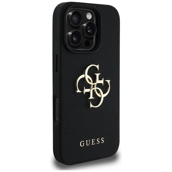 Etui GUESS do iPhone 16 Pro, Grained Big 4G and Classic Logo, czarne