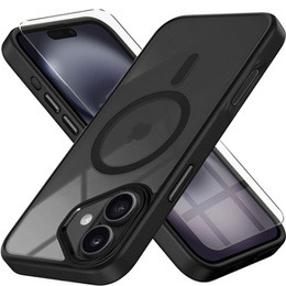 Etui do iPhone 16, do MagSafe, ERBORD Matt Case, przezroczyste / czarne + Szkło na ekran