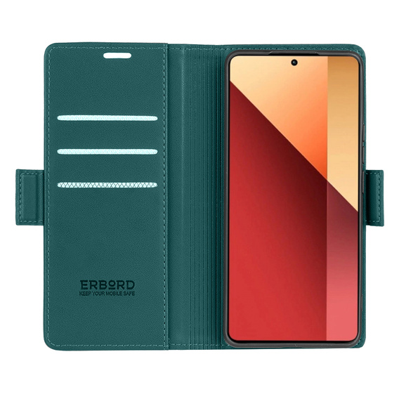 Etui do Xiaomi Redmi Note 13 Pro 4G, ERBORD Glossy Litchi, portfel z klapką, zielone