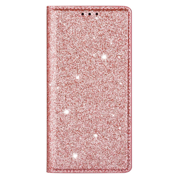 Etui z klapką do iPhone 16E, Card Slot Glittery, różowe