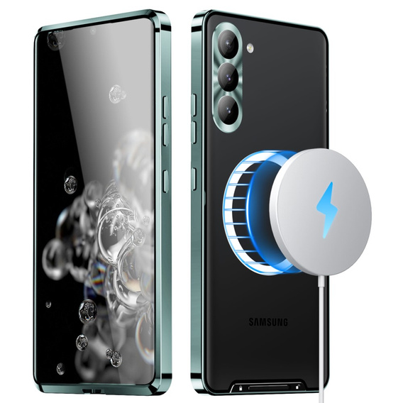 Etui z ochroną aparatu do Samsung Galaxy S24+ Plus, CamShield MagSafe, przezroczyste / zielone