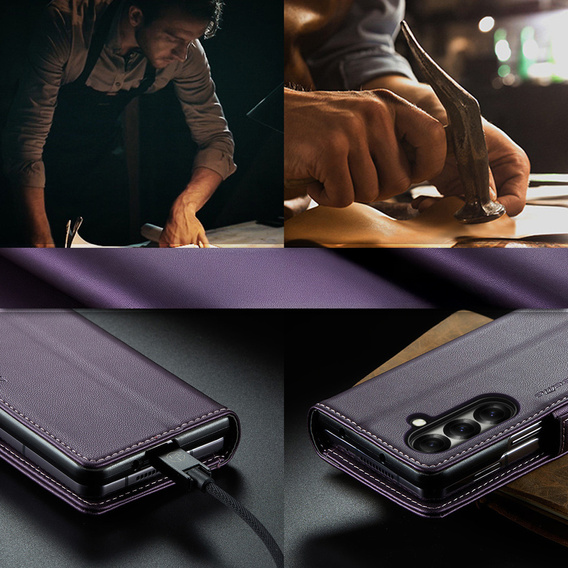 Etui z klapką CASEME do Samsung Galaxy Z Fold7 5G Litchi Wallet – fioletowe