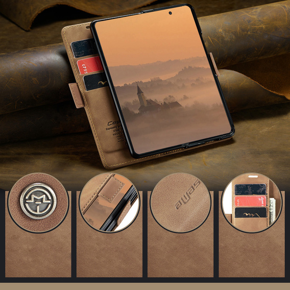 Etui CASEME do Samsung Galaxy Z Fold7 5G, Leather Wallet Case, brązowe