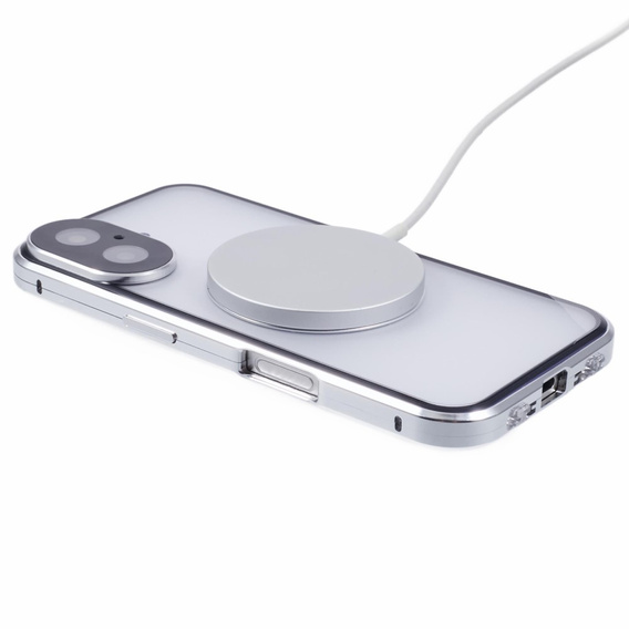 Etui Magnetic Dual Glass MagSafe do iPhone 16, srebrne