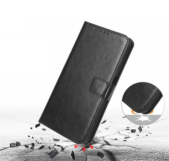 Etui z klapką do OnePlus 15R, Crazy Horse Wallet, czarne