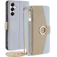 Etui z klapką do Samsung Galaxy A05s, Wallet Zipper Pocket, z lusterkiem, niebieskie