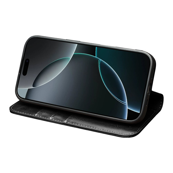 Etui ze skóry z klapką do iPhone 17 Pro Max, QIALINO Genuine Cow Leather – czarne