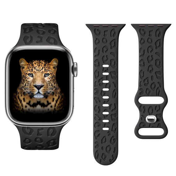 Pasek Silikonowy do Apple Watch 1/2/3/4/5/6/7/8/9/10/11/SE 38/40/41/42mm, Leopard, Czarny