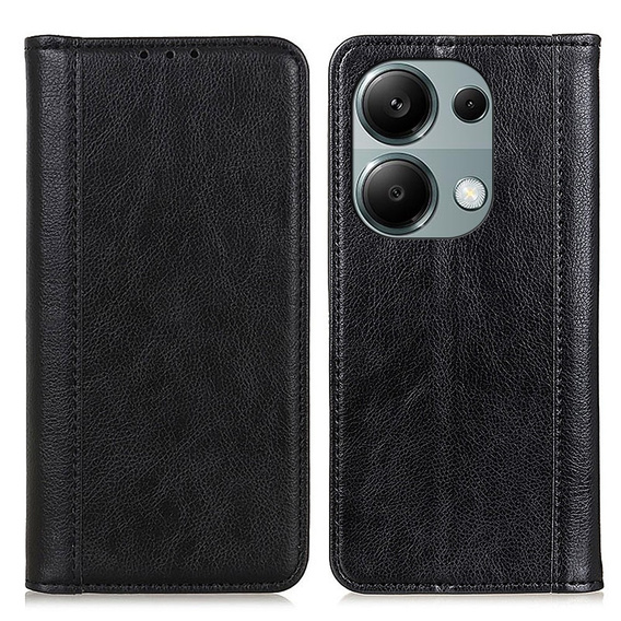 Etui do Xiaomi Redmi Note 13 Pro 4G / Xiaomi Redmi Note 14S / Xiaomi Poco M6 Pro 4G, Wallet Litchi Leather, czarne