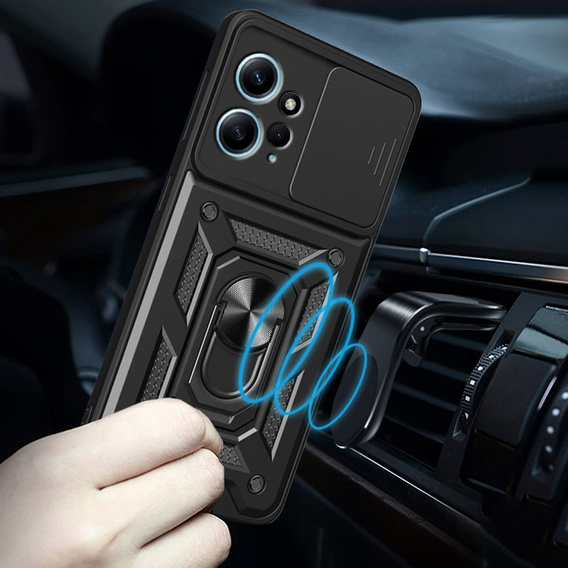 Etui do Xiaomi Redmi Note 12 4G, pancerne Slide Ring, czarne + szkło 9H