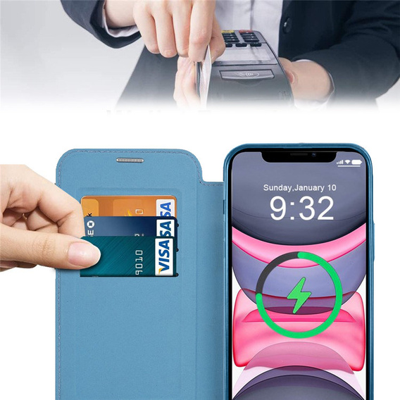 Etui z klapką do iPhone 15 Pro, RFID Wallet MagSafe z ochroną aparatu, niebieskie