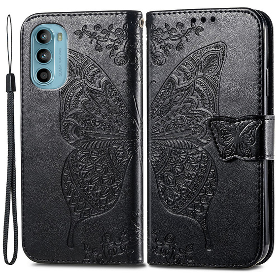 Etui z klapką do Motorola Moto G52 / G82 5G, Butterfly, czarne