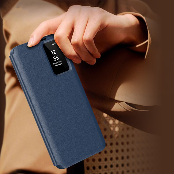 Etui z klapką do Samsung Galaxy A55 5G – niebieskie, Smart View Wallet z kieszonką na karty
