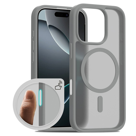 Etui ERBORD z MagSafe do iPhone 16 Pro Max, Matte Case, aktywny przycisk, matowe / tytanowe szare