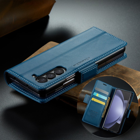 Etui z klapką CASEME do Samsung Galaxy Z Fold6 5G, Litchi Wallet, niebieskie