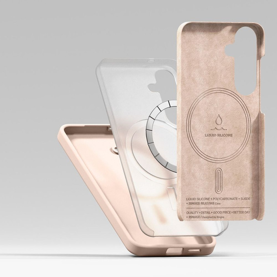 Etui Ringke do Samsung Galaxy S25, Silicone MagSafe, różowe + Szkło Hartowane 9H