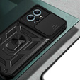 Etui do Xiaomi Redmi Note 12 4G, pancerne Slide Ring, czarne + szkło 9H