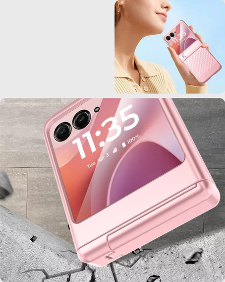 Etui do Motorola Razr 60 Ultra, PC Kickstand Case, ze szkłem, różowe