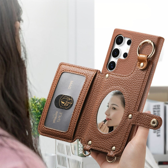 Etui do Samsung Galaxy S25 Ultra z klapką i paskiem – brązowe