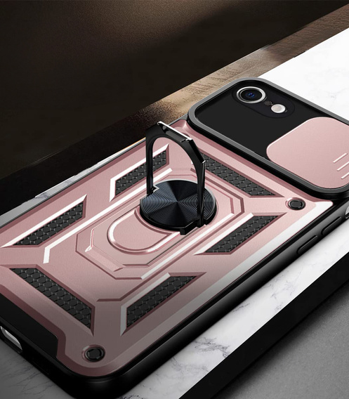 Etui pancerne do iPhone 16E, CamShield Slide, różowe + Szkło Hartowane 9H