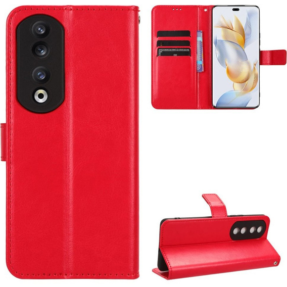 Etui z klapką do Honor 90, Crazy Horse Wallet, czerwone