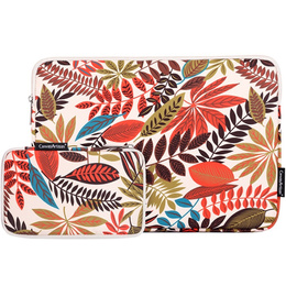 Ultralekkie etui na laptopa 13" z nadrukiem liści i dodatkową saszetką - beżowe