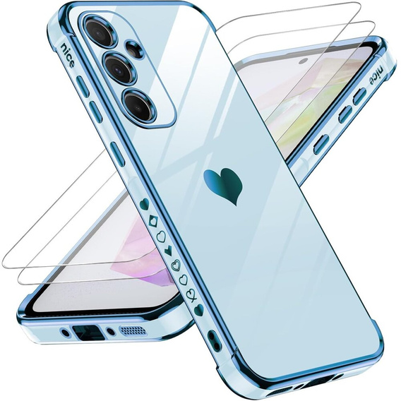 Etui do Samsung Galaxy A54 5G, Electro heart, niebieskie + 2x Szkło 9H