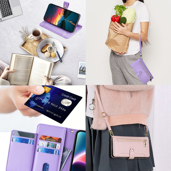 Etui z klapką do Infinix Note 40 Pro, Wallet Zipper Pocket, fioletowe