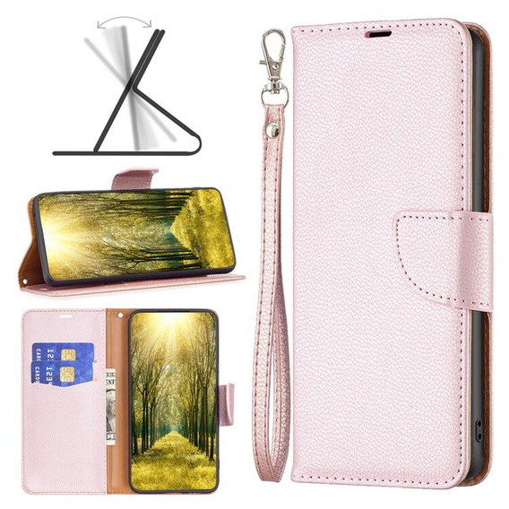 Etui z klapką do Xiaomi Redmi 13C / Poco C65, Wallet Litchi Leather, rose gold