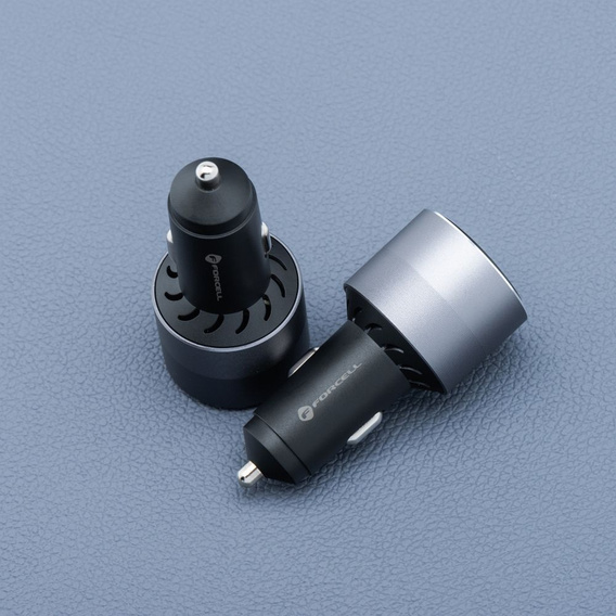 Ładowarka samochodowa Forcell F-Energy Alu 2 × USB-C + USB-A QC4.0 PD SFC2.0 3A 85W - szara
