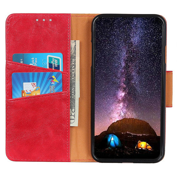 Etui z klapką do Samsung Galaxy S25 Edge, skórzane, czerwone