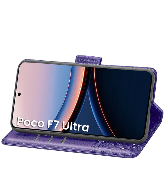 Etui z klapką do Xiaomi Poco F7 Ultra, Butterfly, fioletowe