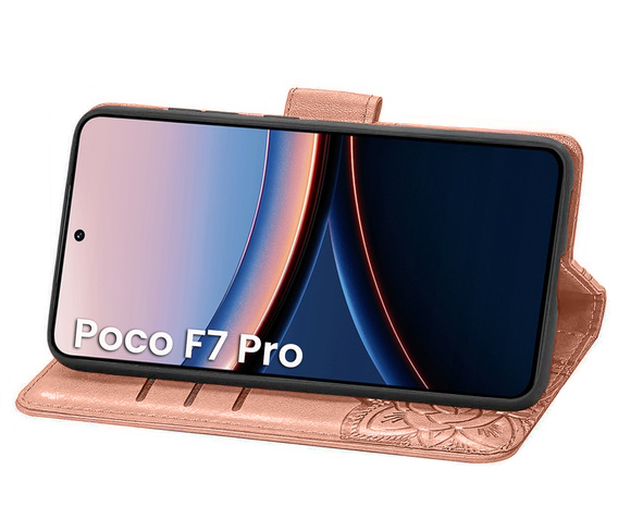 Etui z klapką do Xiaomi Poco F7 Pro, Butterfly, różowe rose gold