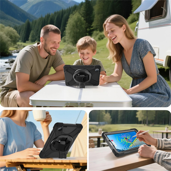 Pancerne etui do Lenovo Tab One 8,7", z podstawką i paskiem na ramię – czarne