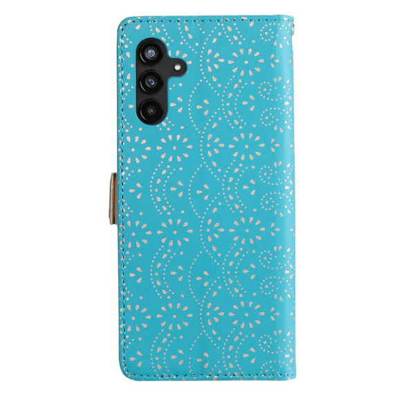 Etui z klapką do Samsung Galaxy A54 5G, Wallet Pocket Zipper Lace, niebieskie