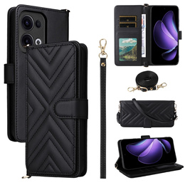 Etui z klapką do Oppo Reno 13 5G, Crossbody Leather Wallet, czarne
