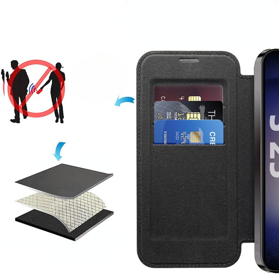 Etui z klapką do Samsung Galaxy S25+ Plus, RFID Wallet MagSafe z ochroną aparatu, czarne