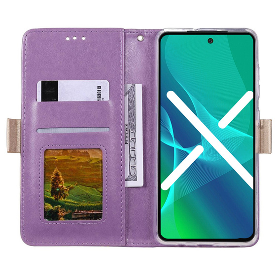 Etui z klapką do Huawei P30 Lite, Wallet Pocket Zipper Lace, fioletowe