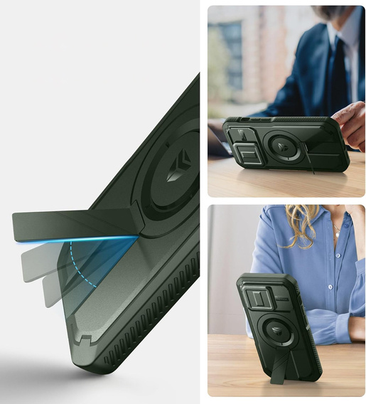 Etui Dexnor do iPhone 14 Pro – magnetyczne, z przesuwaną osłoną aparatu - zielone