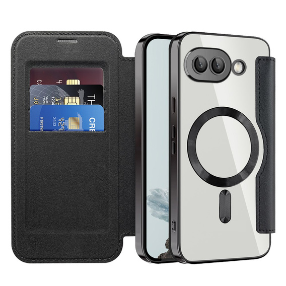 Etui z klapką do Google Pixel 9A, RFID Wallet MagSafe z ochroną aparatu, czarne