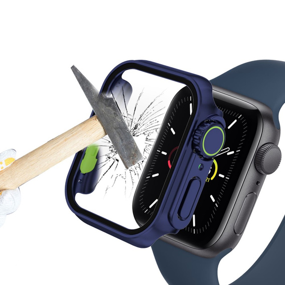 2w1 Etui + Szkło Hartowane do Apple Watch 7/8/9 45MM, Granatowe/Zielone