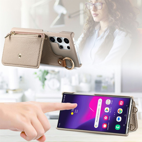 Etui do Samsung Galaxy S25 Ultra z klapką i paskiem – beżowe