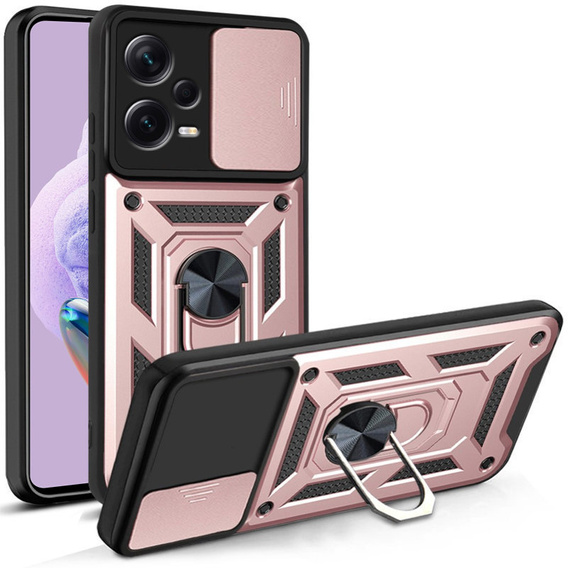 Etui pancerne do Xiaomi Redmi Note 12 Pro+ 5G, CamShield Slide, różowe rose gold