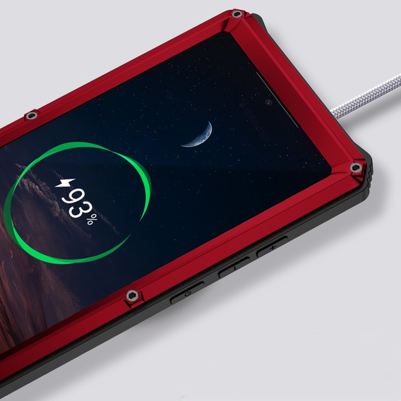 Etui pancerne do Samsung Galaxy S25 Ultra, R-JUST, ze szklaną ochroną kamery, czerwone