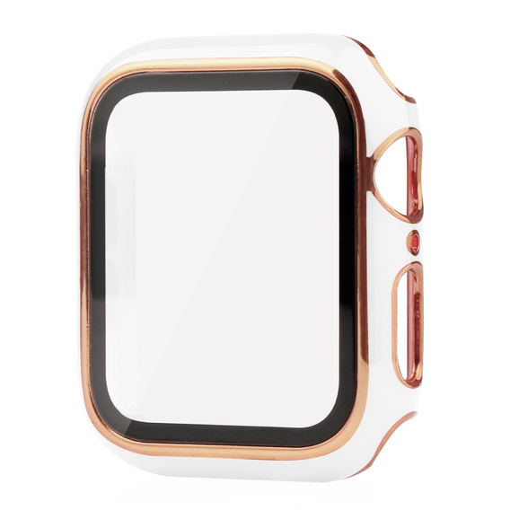 2w1 Etui + Szkło Hartowane do Apple Watch 7/8/9 45mm - Biały / Złoty