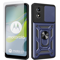 Zestaw Etui pancerne do Motorola Moto E13, CamShield Slide, niebieskie + szkło