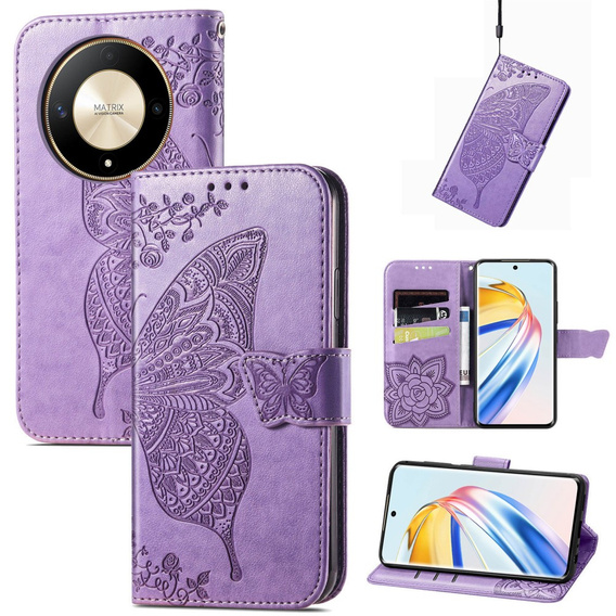 Etui z klapką do Honor Magic 6 Lite 5G, Butterfly, fioletowe